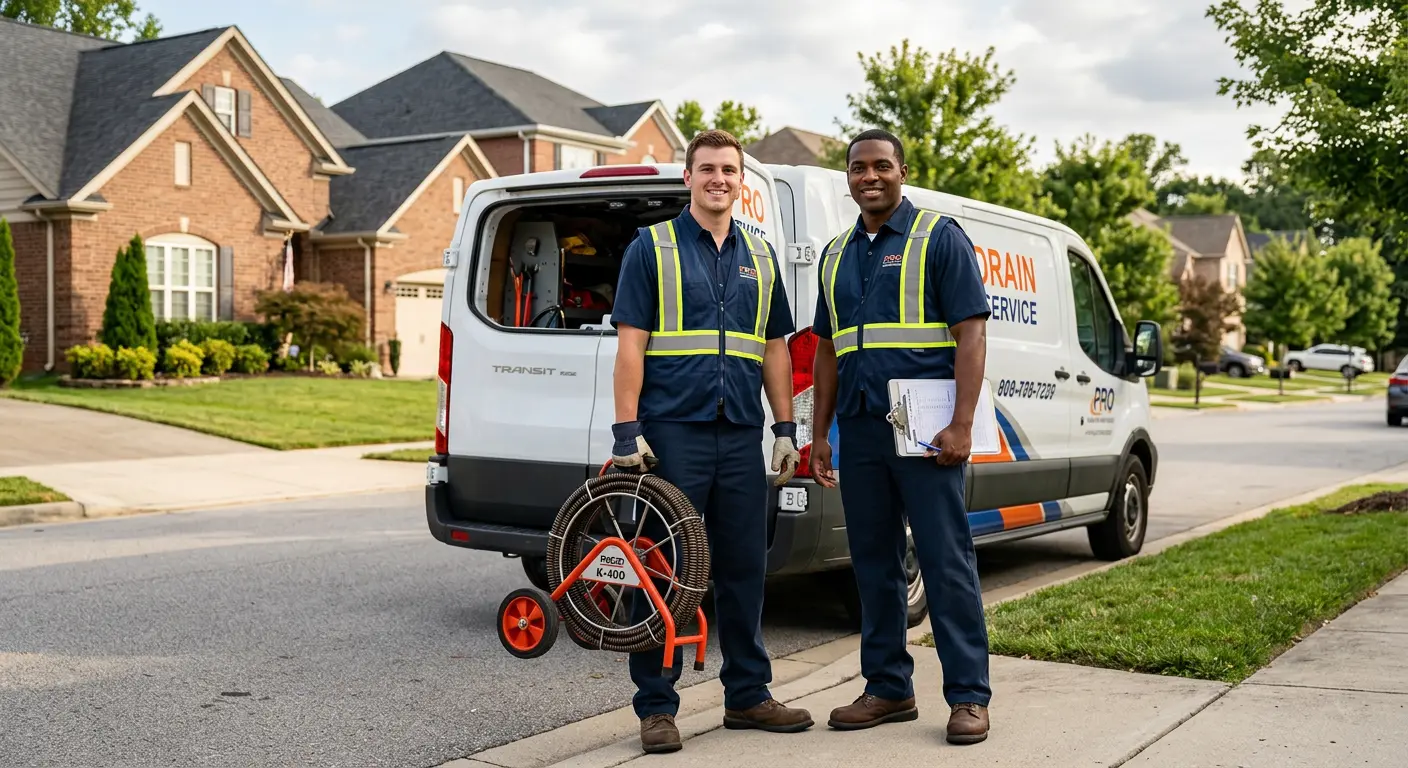 Sewer and drain service team with equipment ready for work in Winslow