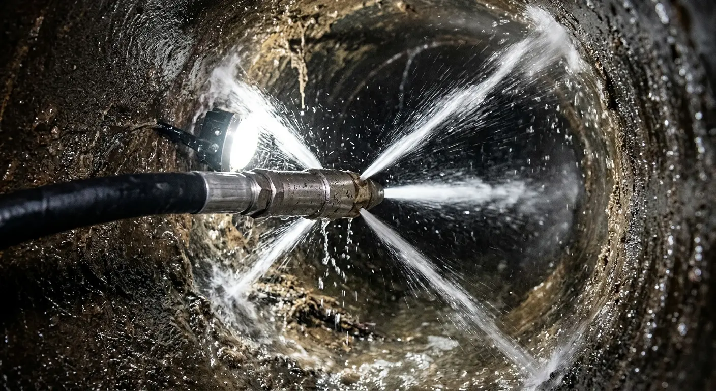 High-pressure hydro jetting nozzle cleaning sewer pipe for Trenchless Sewer Repair in Winslow